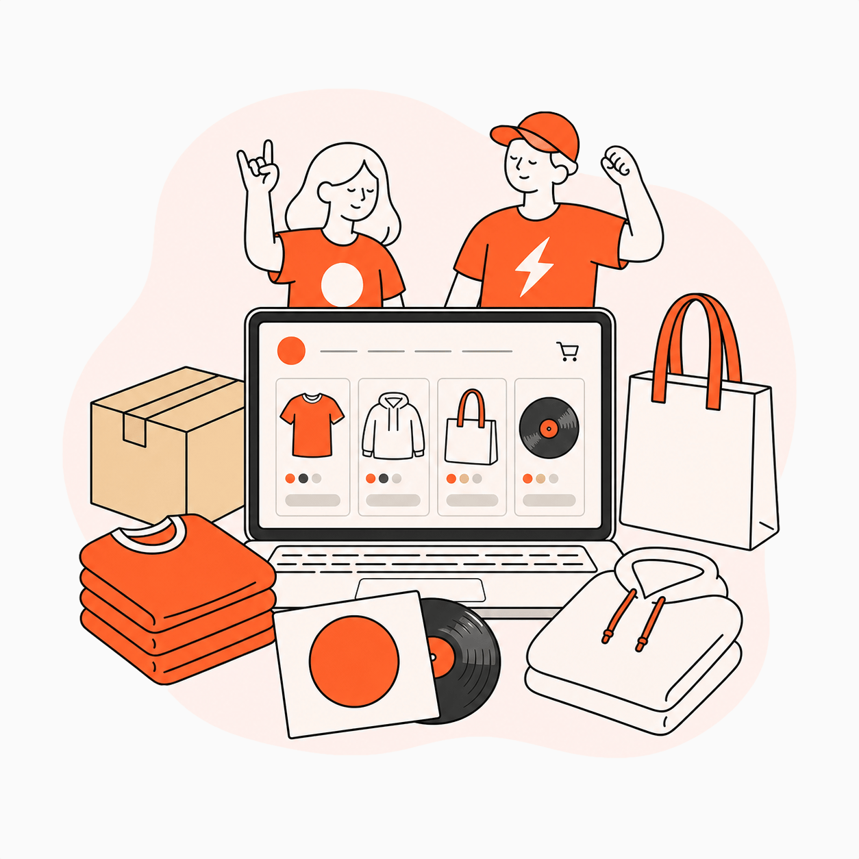 Online merch store for a band with T-shirts, hoodies, bags, and fan orders