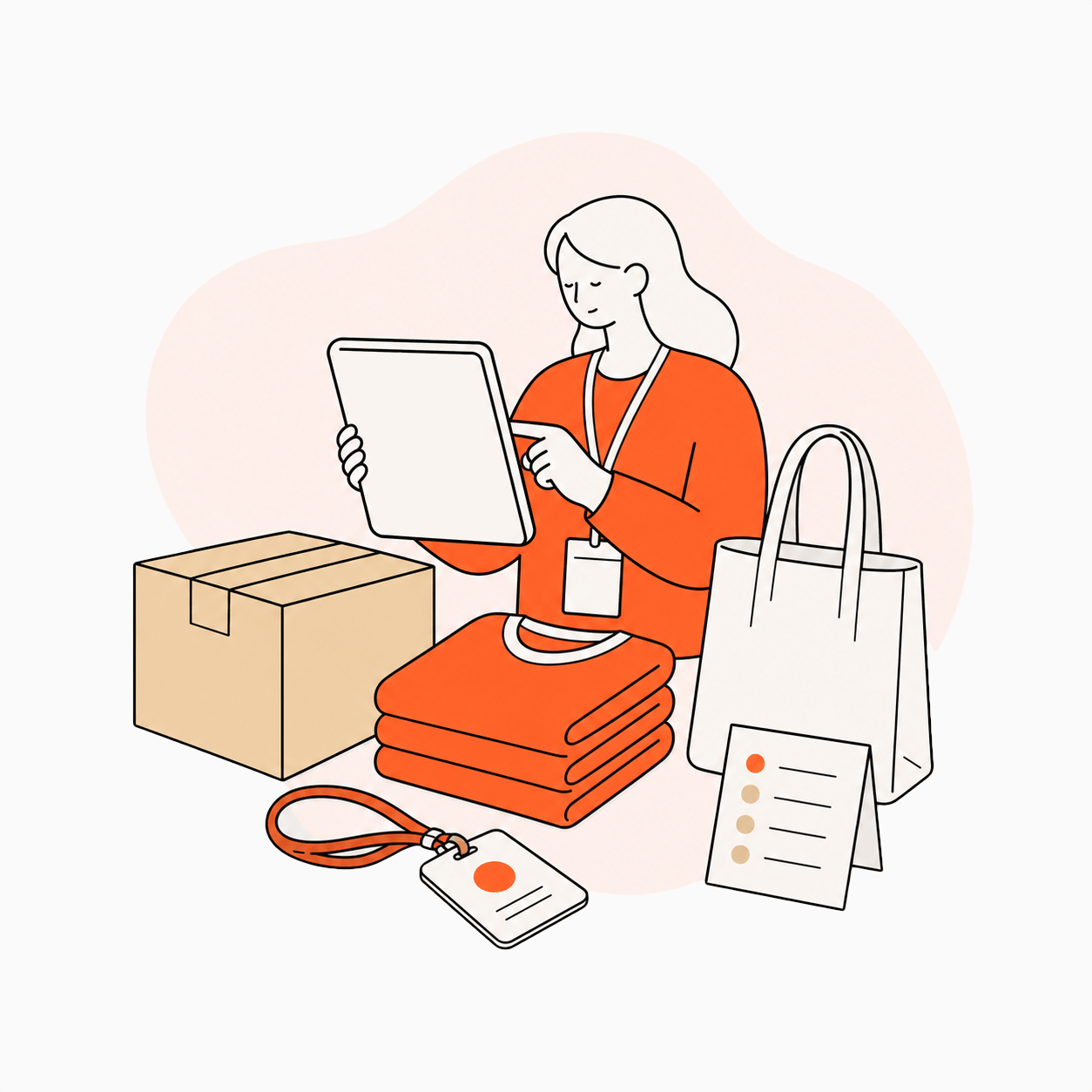 Organizer preparing conference merch and size selections